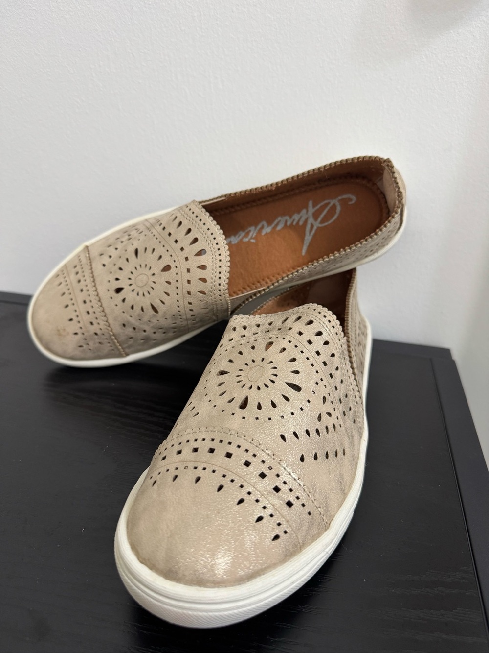 Women’s Slip-On Perforated Comfort Sneakers - Beige | Size 8 MED - Picture 3 of 4